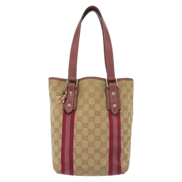 GUCCI GG Canvas Sherry Line Tote Bag Beige Gold Auth 140181 - Picture 2 of 16